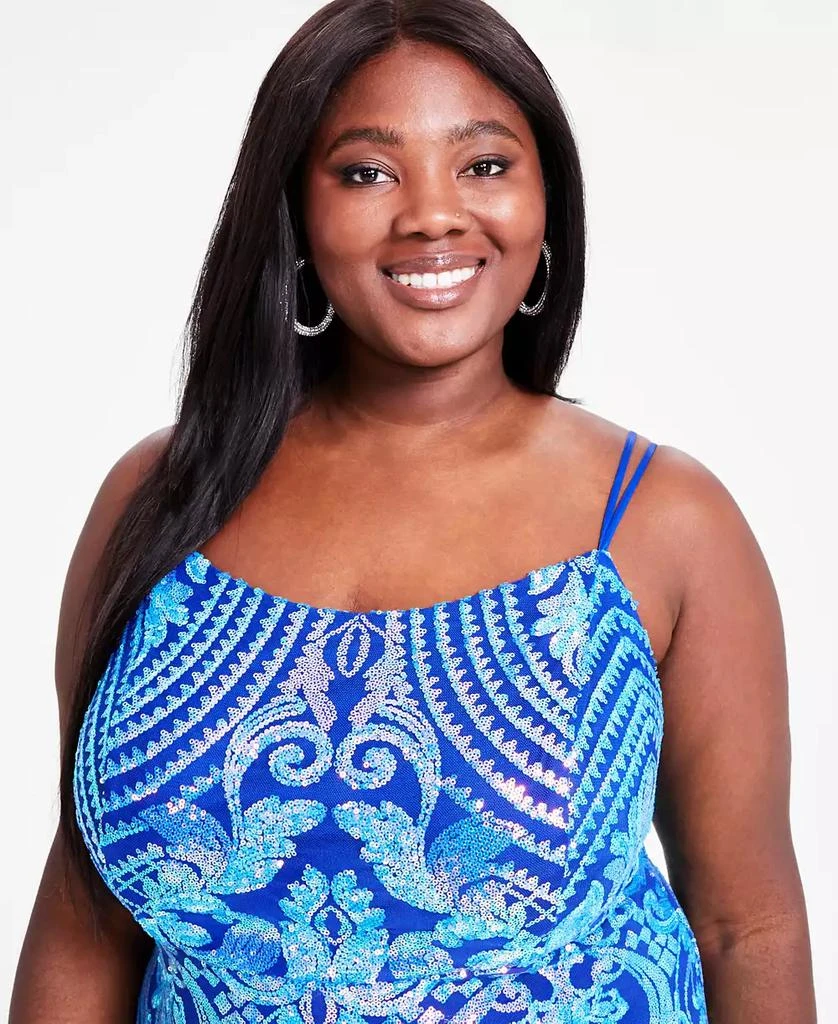 Emerald Sundae Trendy Plus Size Patterned-Sequin Gown, Created for Macy's 4