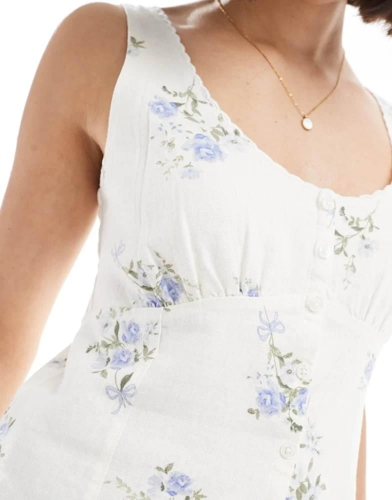 HOLLISTER Hollister low neckline linen button through vest in blue floral 4