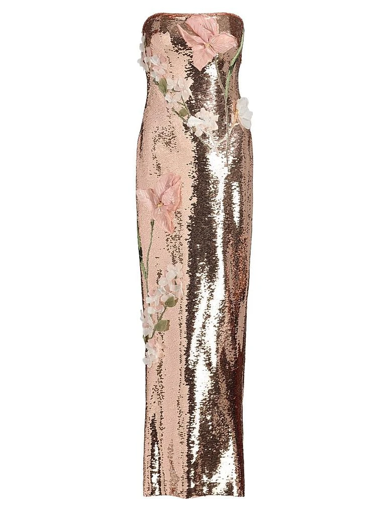 Monique Lhuillier Sequined Floral Embroidered Column Gown