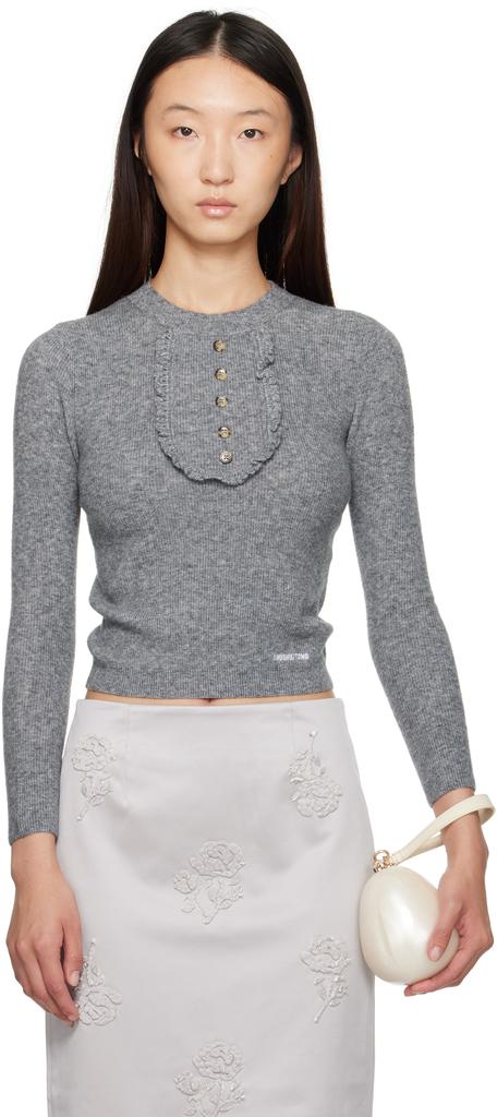 Shop Gray Patchwork V-Neck Knit Sweater on Sale at