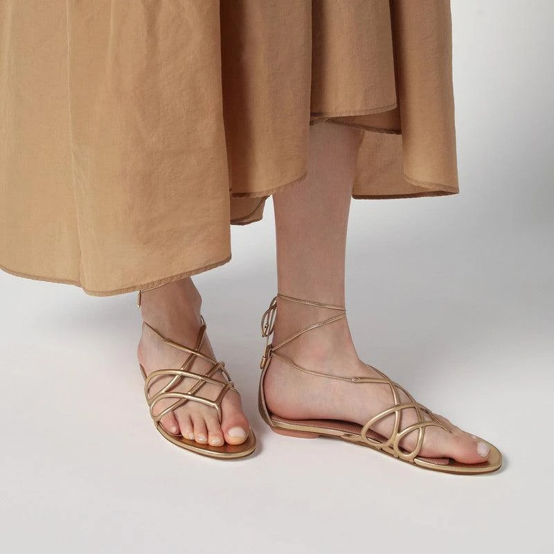 Aquazzura Women's Low gold Leather Sandal 1