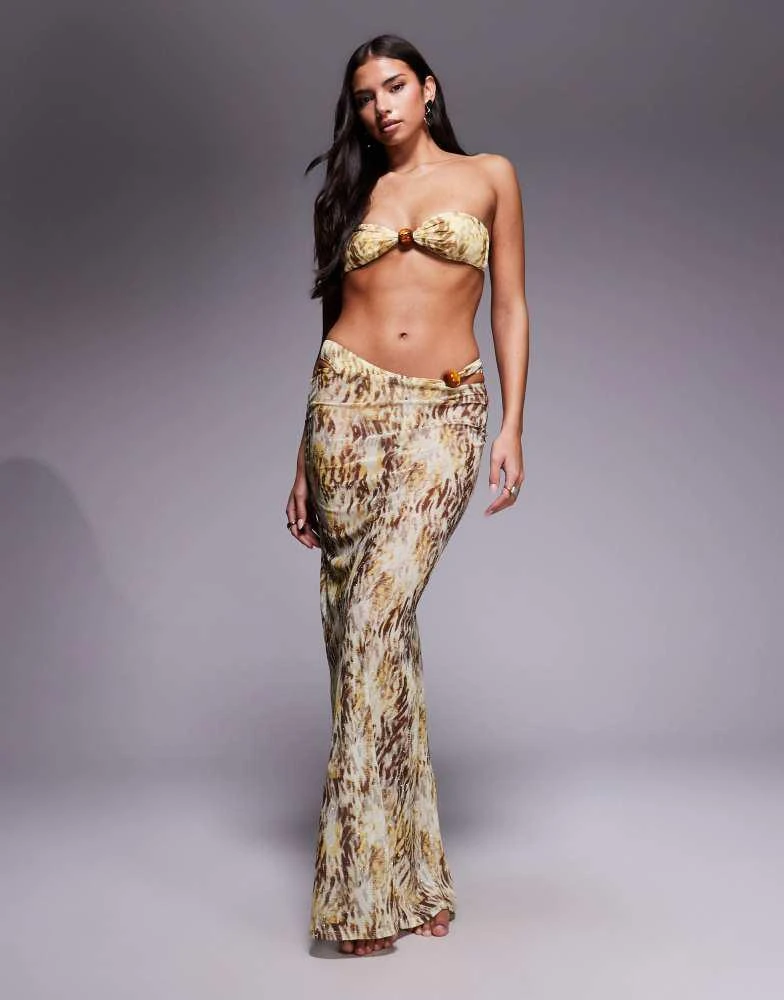 South Beach South Beach abstract print mesh maxi beach skirt in green multi