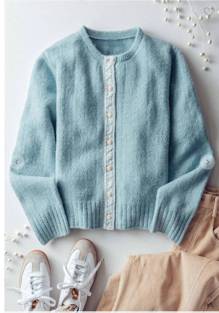 1 the Woman 1 The Woman - Lace Trim Wool Blend Cardigan 2