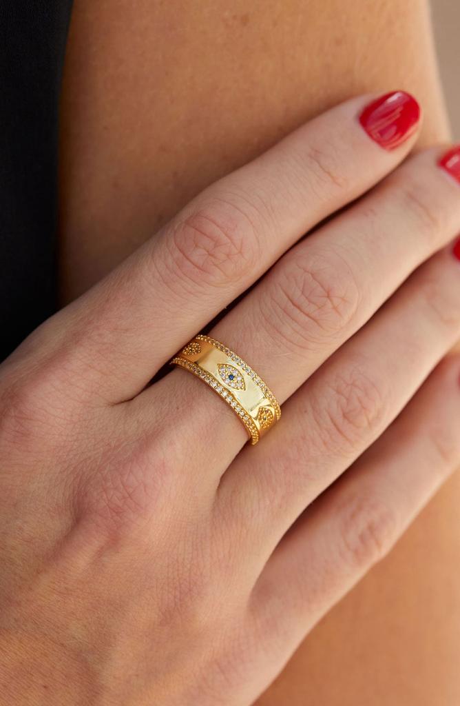 Savvy Cie Jewels 18K Yellow Gold Plated CZ Evil Eye Band Ring