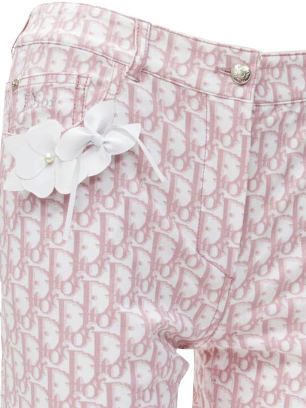 Dior Christian Dior Galliano Y2k Pink Monogram Crystal Flared Cropped Pants
