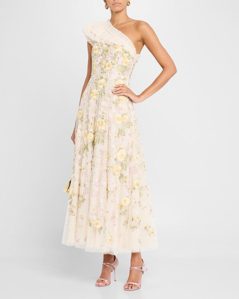 Needle & Thread Florine One-Shoulder Embroidered Tulle Gown
