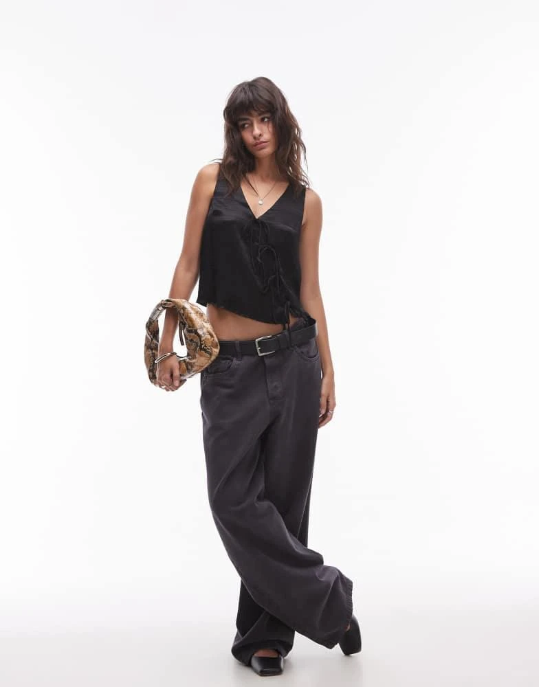 Topshop Topshop satin asymmetric tie waistcoat in black 3