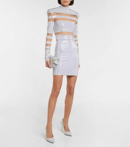 Balmain Mesh-paneled embellished top 2