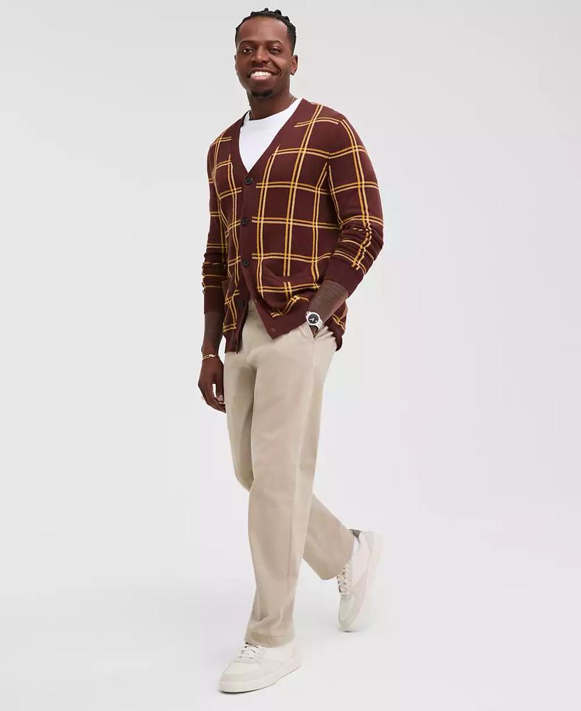 Club Room Men's Cotton Windowpane-Plaid Cardigan Sweater, Exclusively at Macy's