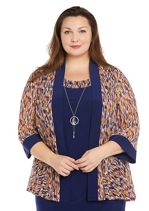 R & M Richards M Richards 2Pc Printed Chiffon Jacket Dress With Tank And Detachable Necklace 1