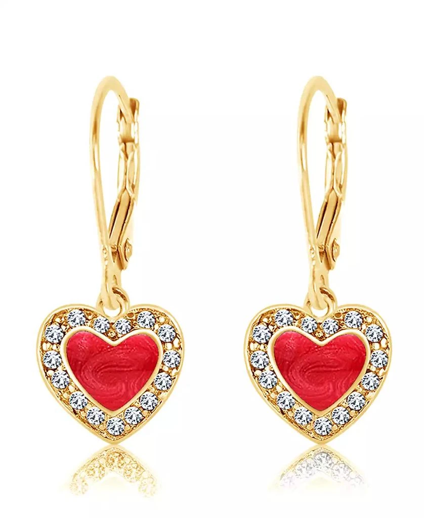 Chanteur Girls /Girl/Heart Red Crystal Yellow Gold Brass Plating Leverback Earring