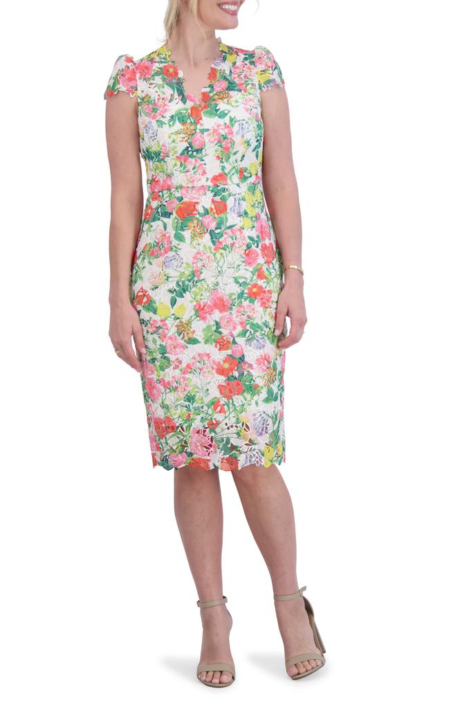 Eliza J Floral Eyelet Sheath Dress