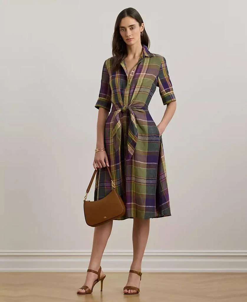 Ralph Lauren Women's Plaid Tie-Front Linen Shirtdress, Regular & Petite 1