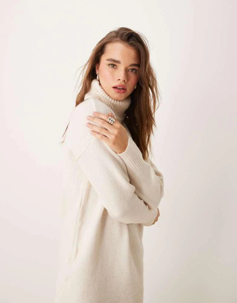 New Look New Look roll neck knitted mini dress in cream 4