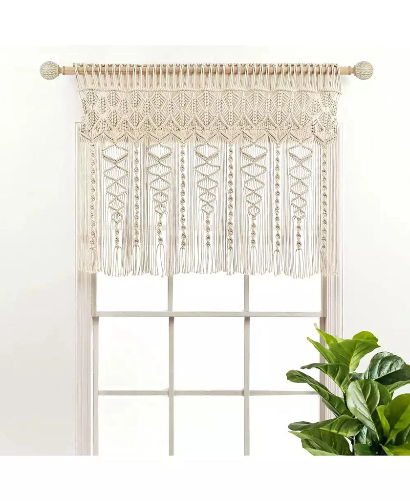 Lush Decor Boho Macrame Textured Cotton Valance Curtain Single 40"W x 30"L- Macrame Valances For Windows, Boho Kitchen Curtains, Boho Wall Decor
