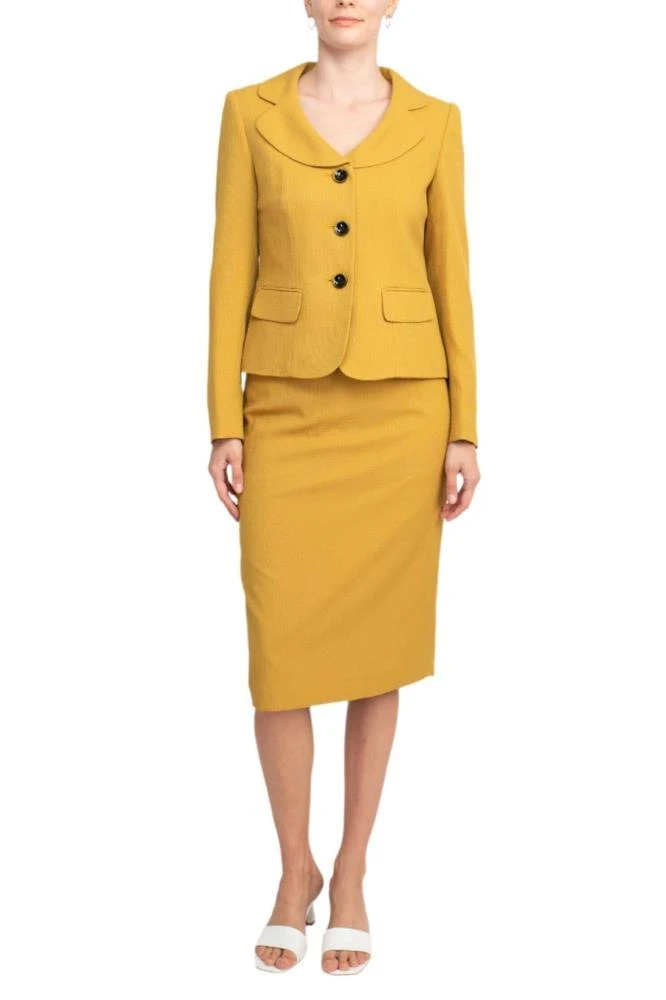 TRUEDAMES Notched Collar 3 Button Flap Pocket Square Texture Jacket With Zipper Back Skimmer Skirt (Two Piece)