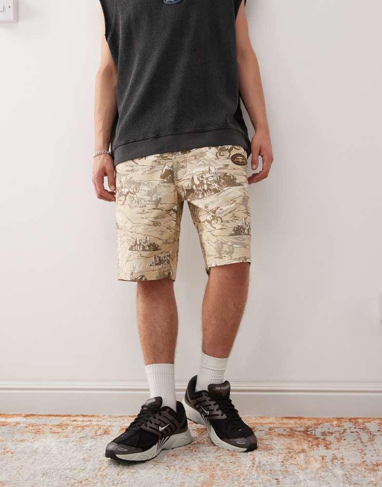 AAPE Aape by A Bathing Ape workwear carpenter shorts co-ord with all over rodeo print in beige