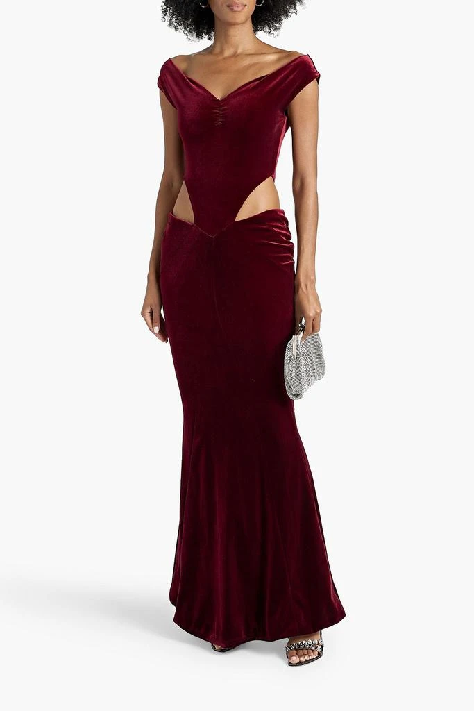 retrofête Giada off-the-shoulder cutout velvet gown 2