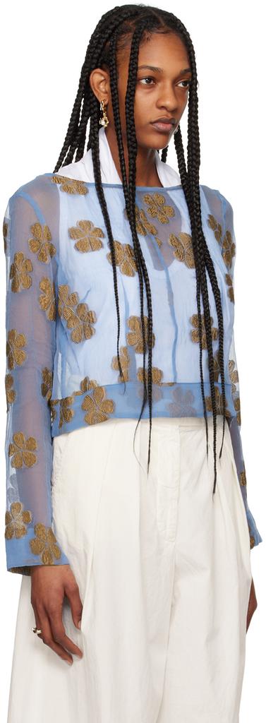 Dries Van Noten Blue Embroidered Blouse