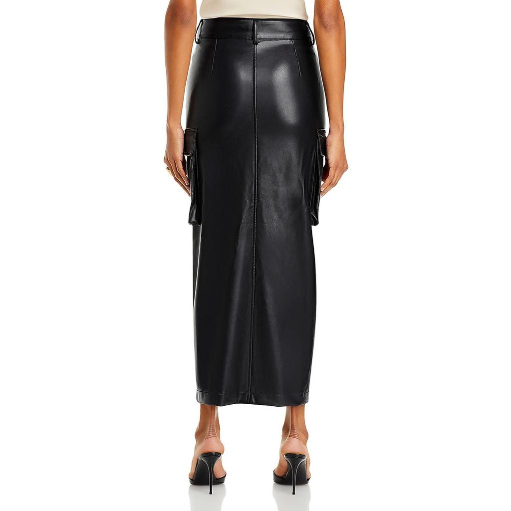 Avec Les Filles Womens Faux Leather Cargo Maxi Skirt