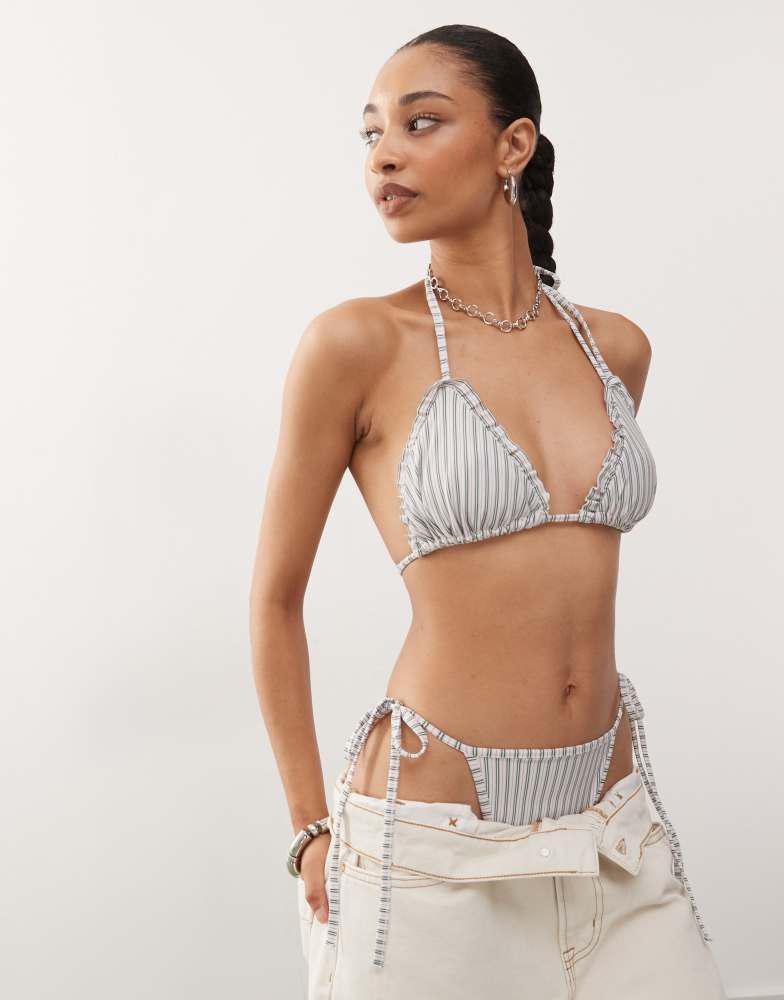 COLLUSION COLLUSION striped bikini top in white stripe