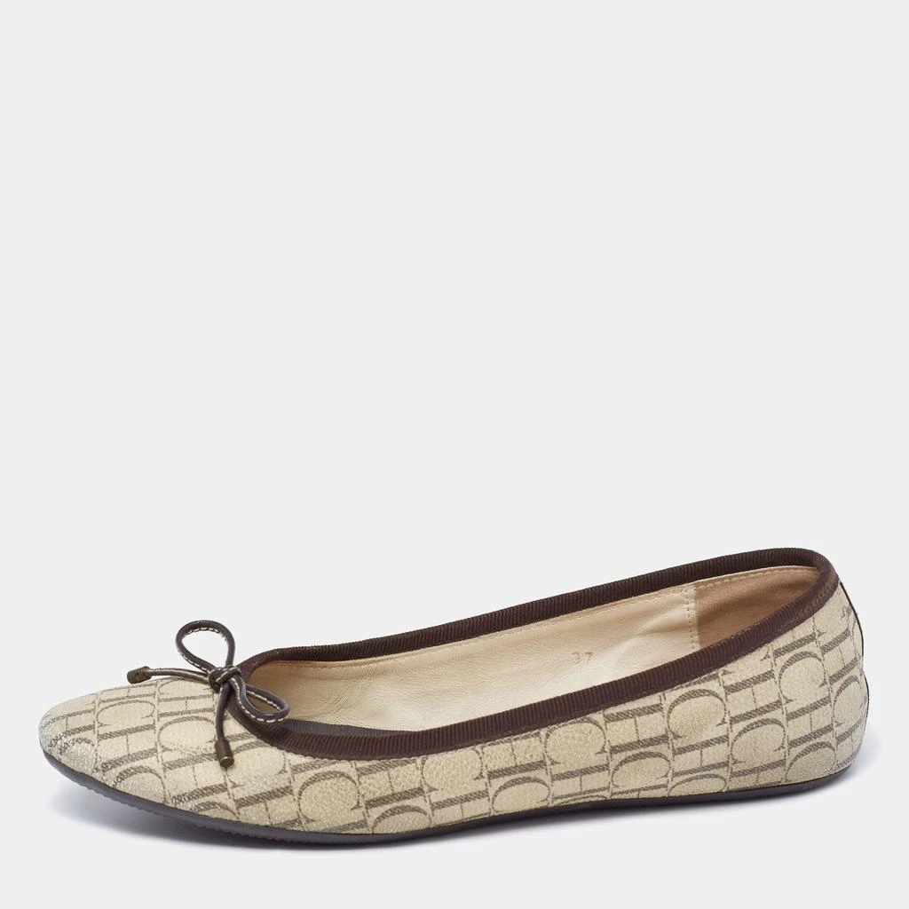 Carolina Herrera CH Carolina Herrera Cream Monogram Canvas Bow Cap Toe Ballet Flats Size 37 1