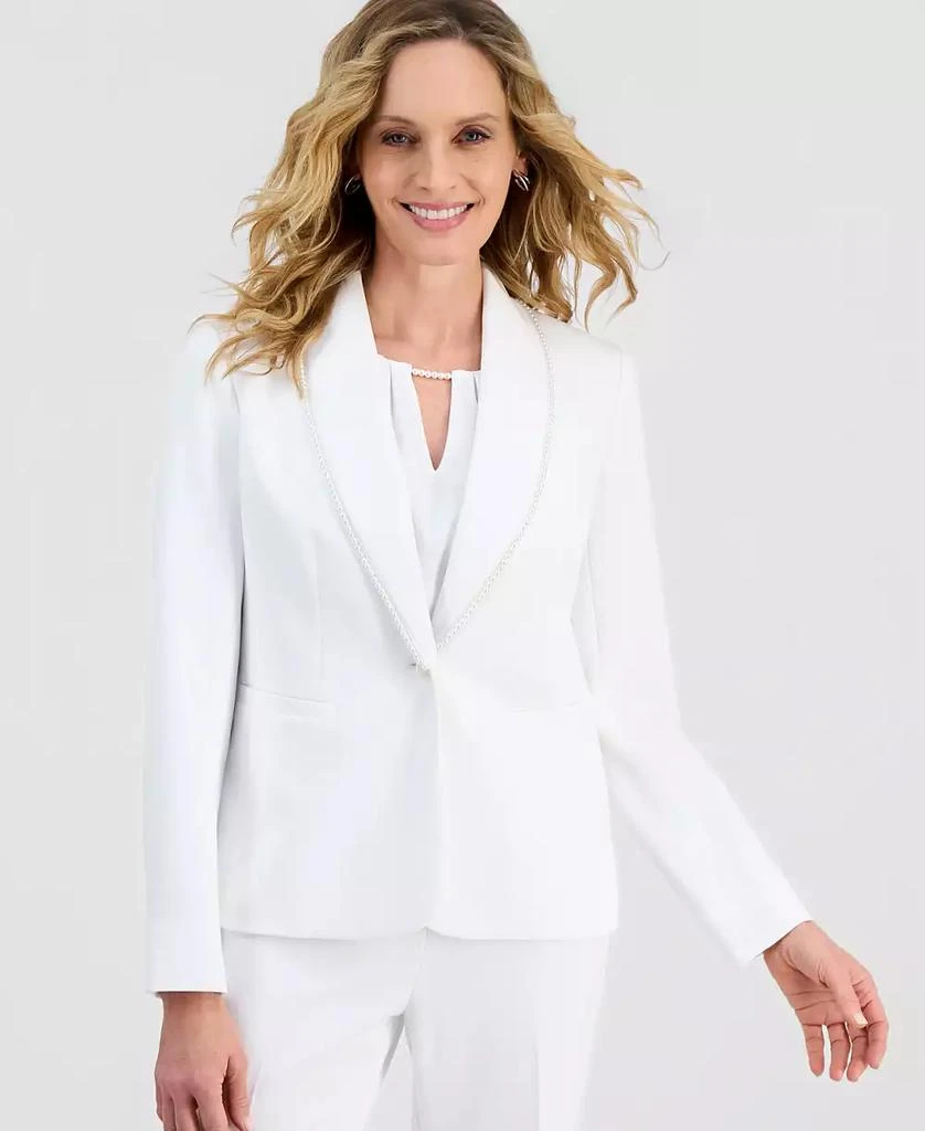 Kasper Women
s Stretch Crepe Shawl-Collar Pearl-Trim Jacket