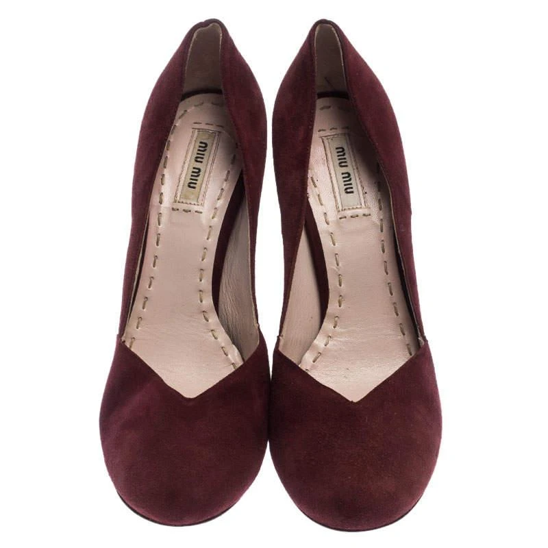 Miu Miu Miu Miu Maroon Suede Curved Heel Pumps Size 40 3