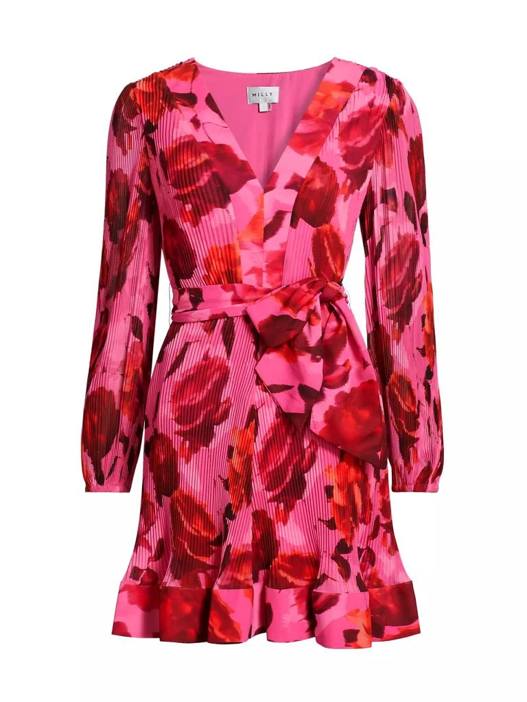 Milly Liv Blurred Blossom Pleated Minidress 1
