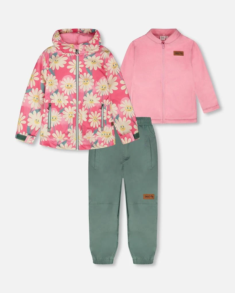 Deux par Deux 3-in-1 Two-Piece Mid-Season Outerwear Set Pink Smiling Flower Print