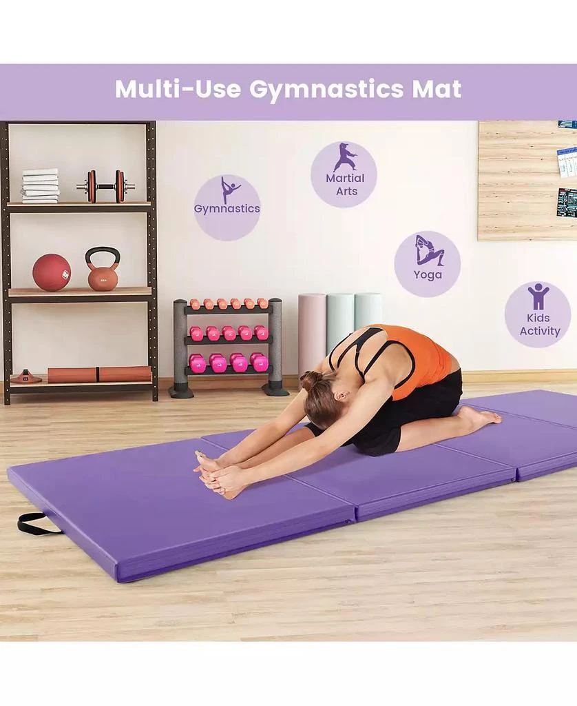 GOUUN 4-Panel PU Leather Folding Exercise Mat with Carrying Handles-Purple 3