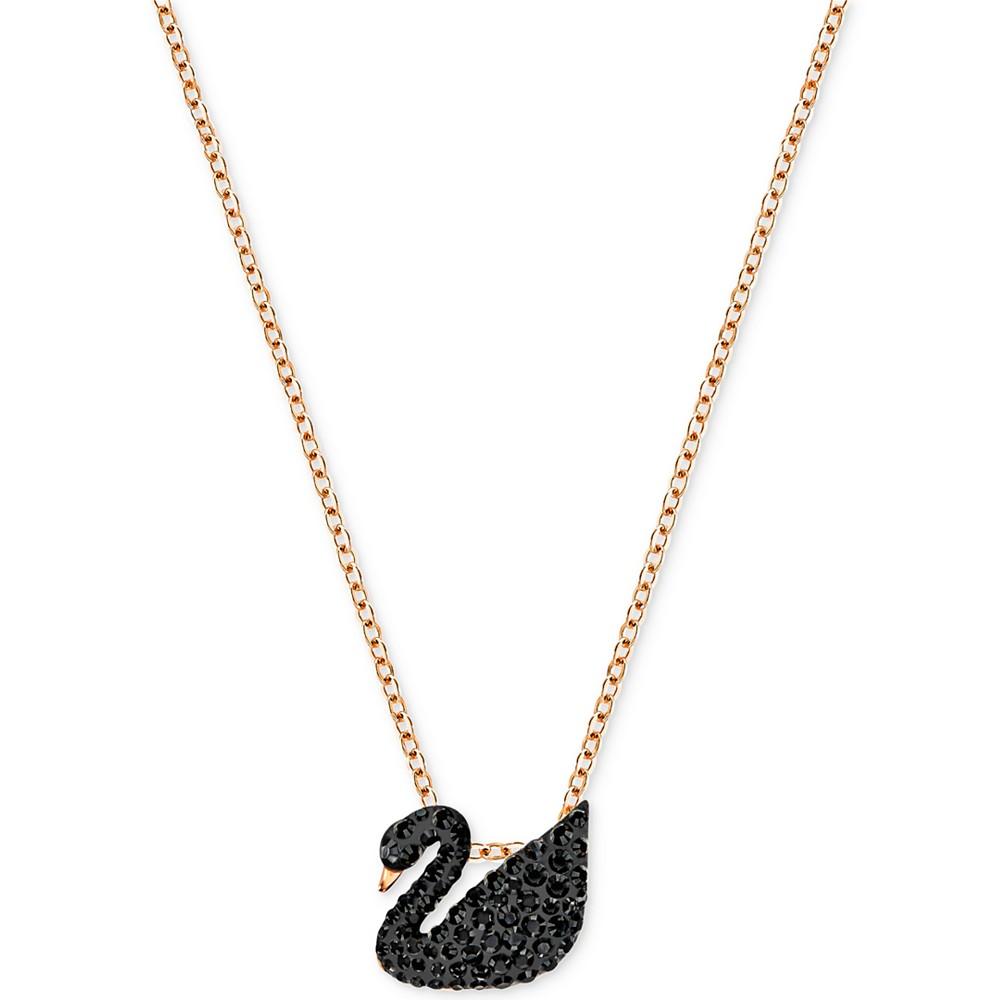 Swarovski Rose Gold-Tone Crystal Pavé Black Swan 14-7/8" Pendant Necklace