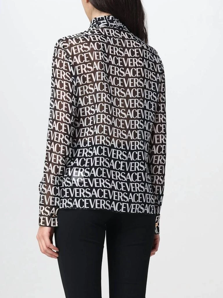 Versace All-Over Logo Bow Strap Silk Blouse In Black/white 3