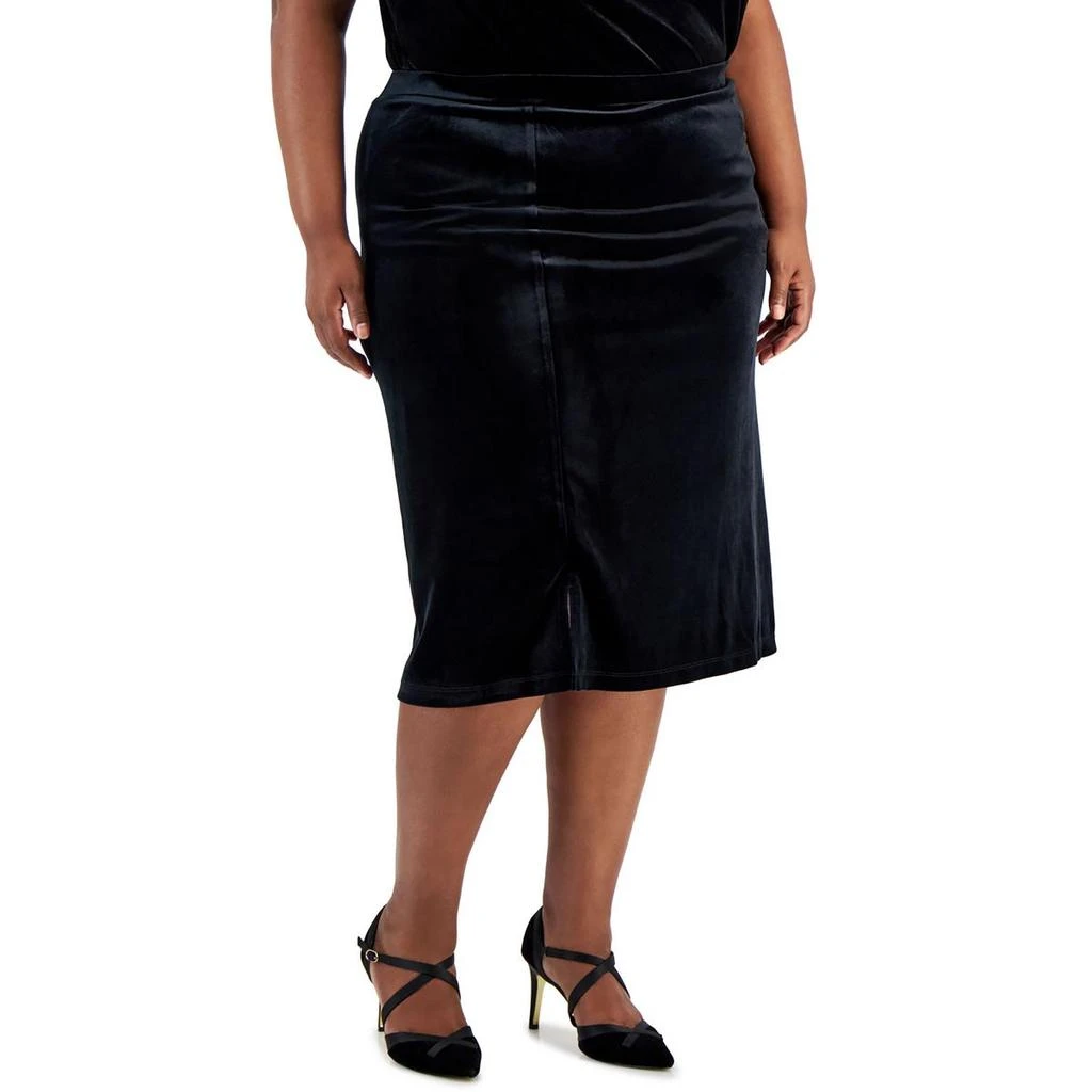 Kasper Plus Womens Solid Velvet Midi Skirt 1