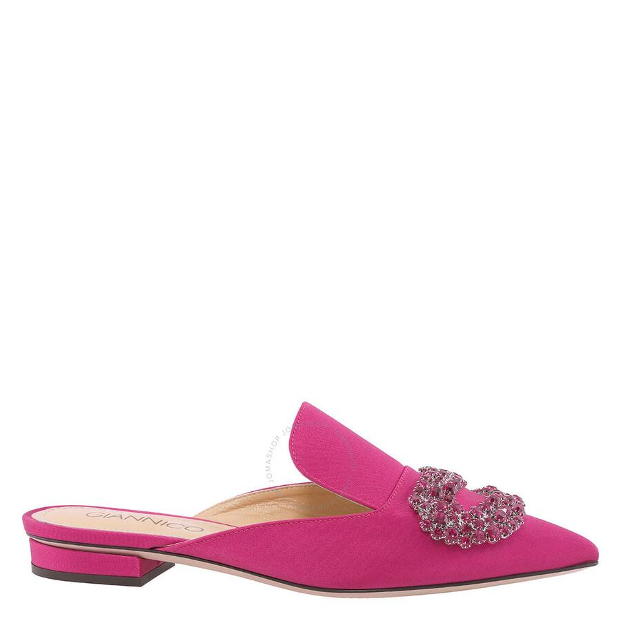 GIANNICO Ladies Deep Rose Daphne Flat Satin Mules