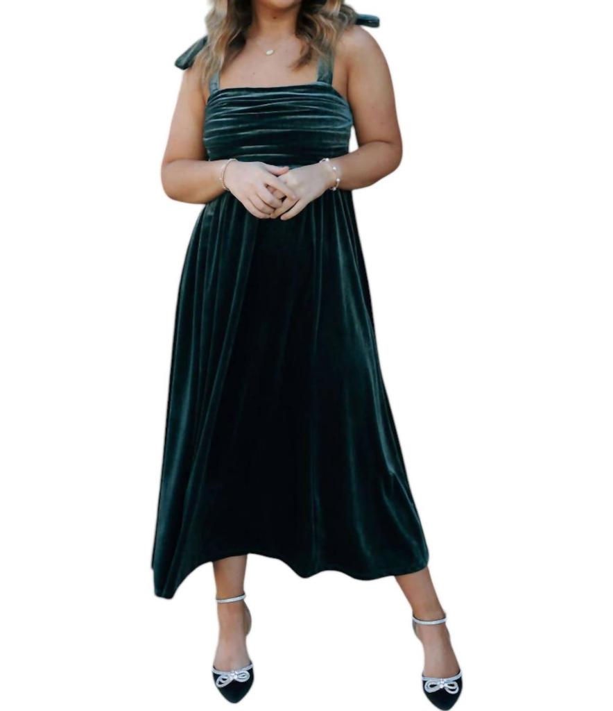 Blu Pepper Velvet Tie Strap Midi Dress In Green