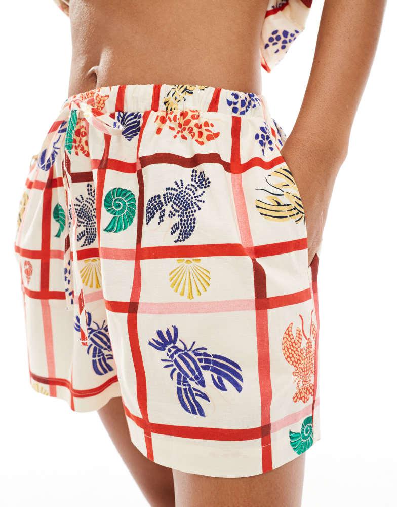 Miss Selfridge Miss Selfridge linen short co-ord in lobster print