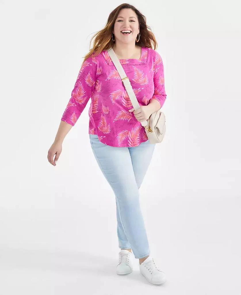 Macy's Plus Size Printed Cotton Square-Neck Top, Created for Macy's 2