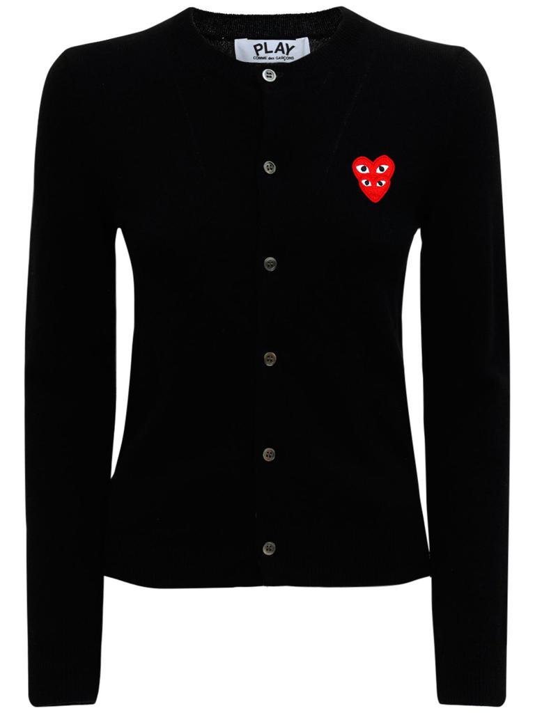 COMME DES GARÇONS PLAY Embroidered Red Heart Wool Cardigan