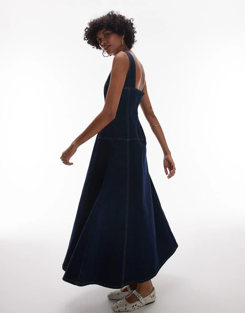 topshop denim midi dress Midi Topshop Moto Dree Shop Topshop Dropped Waist Structured Denim Midi  Dress In Rinse On