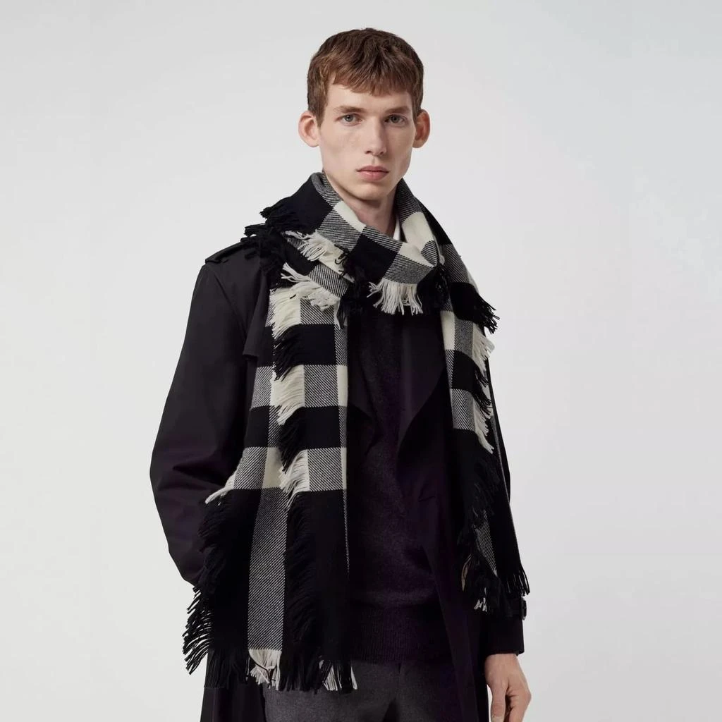 Burberry Half Mega Check Fringe Wool Scarf 4
