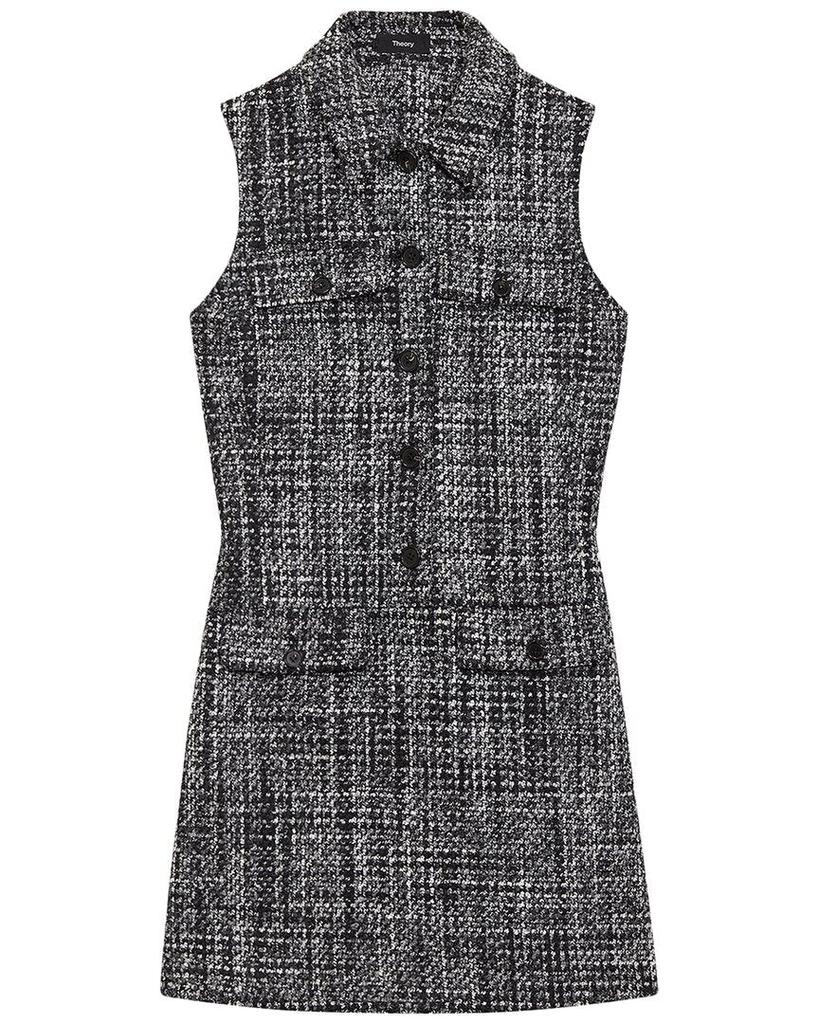 Theory Wool-Blend Melange Tweed Military Mini Dress