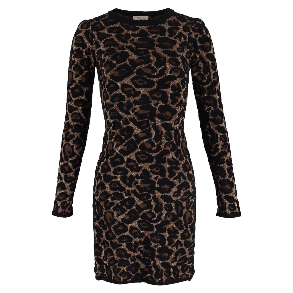 Temperley London Joanie Knit Mini Dress in Brown Leopard Print Viscose