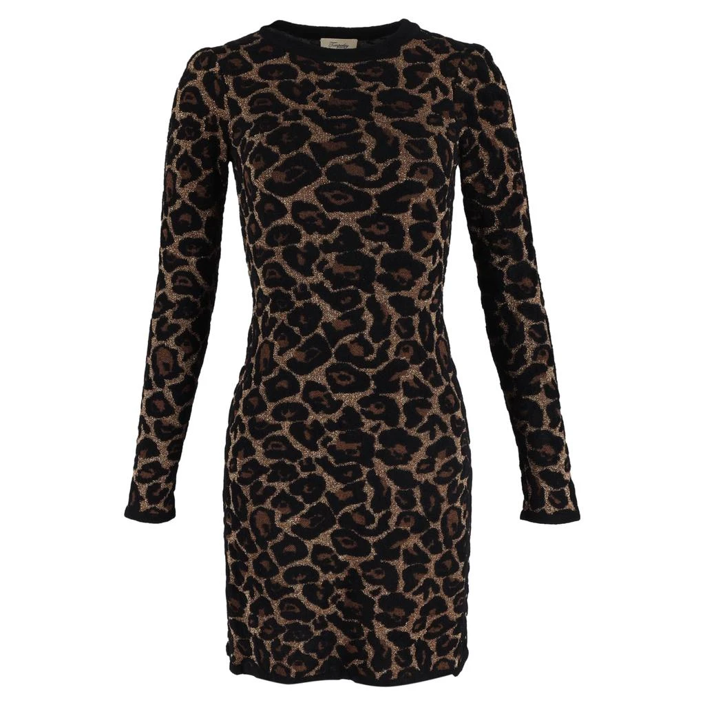 Temperley London Joanie Knit Mini Dress in Brown Leopard Print Viscose 1