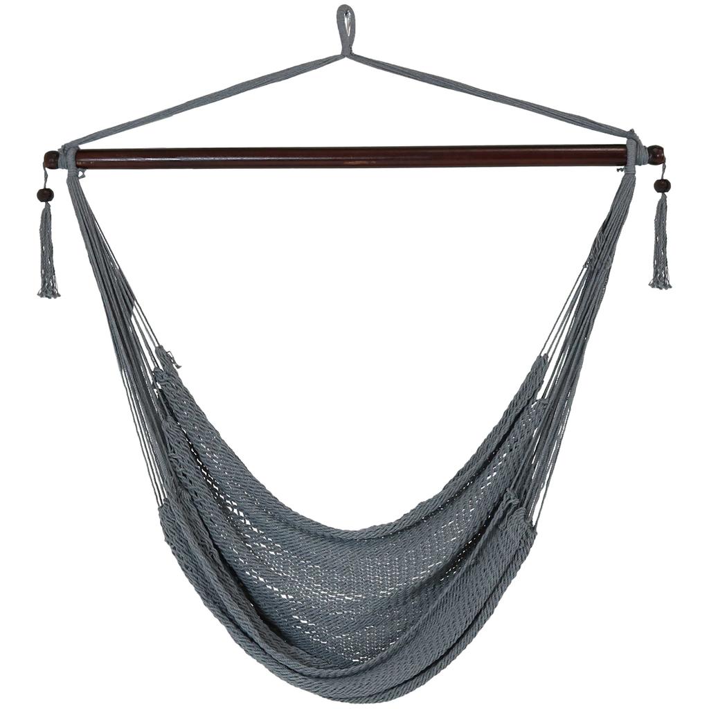 Sunnydaze Modern Boho-Style Soft-Spun Polyester Rope Hanging Caribbean XL Hammock Chair for Yard, Balcony, and Garden