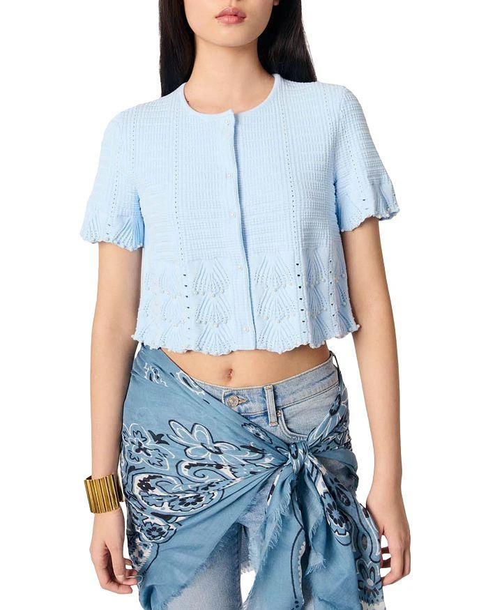 Maje Beaded Pointelle Knit Cardigan 7