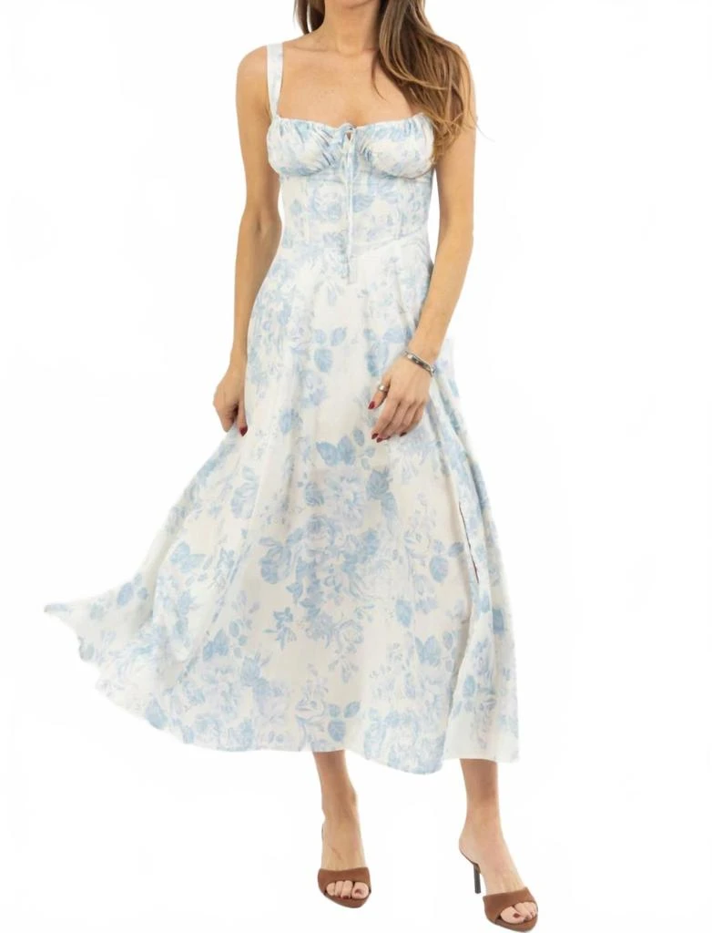 MABLE Flo Bustier Midi Dress In Blue