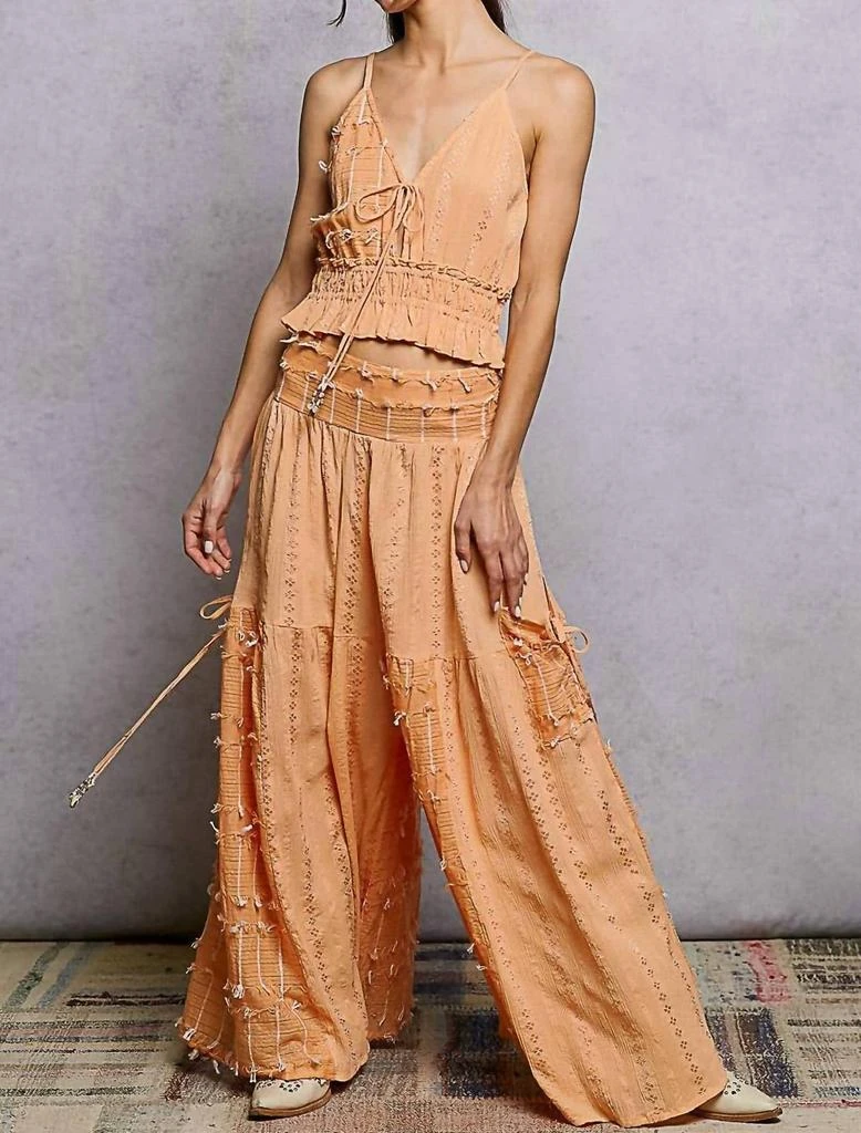 POL Pol - Boho Ruffle Contrast Shell Trim Wide Leg Pants