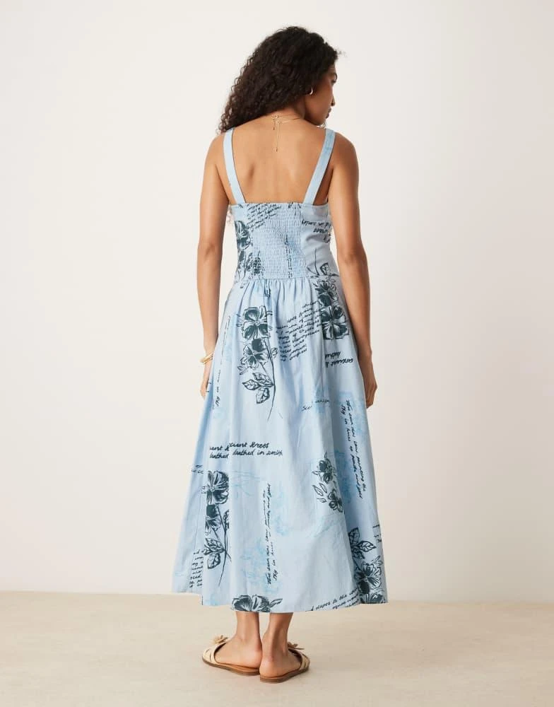 ASOS Design square neck dropped waist midi dress in blue floral-Multi ASOS Design square neck dropped waist midi dress in blue floral-Multi