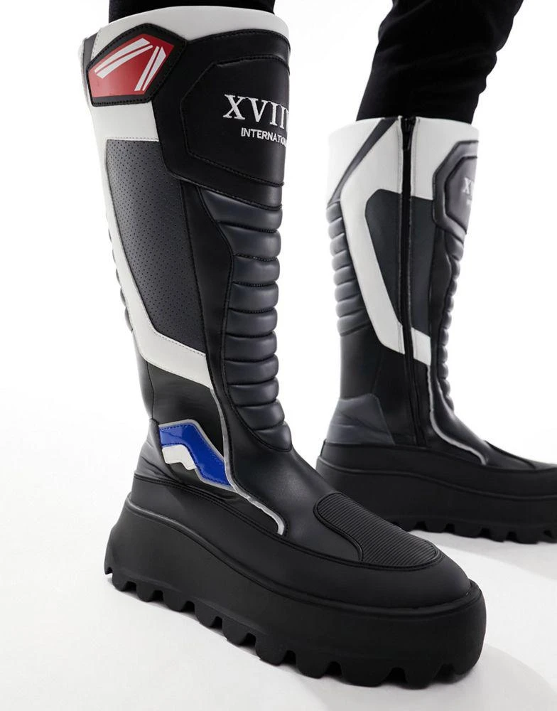 ASOS ASOS DESIGN chunky knee high biker boot with motocross details in black 4